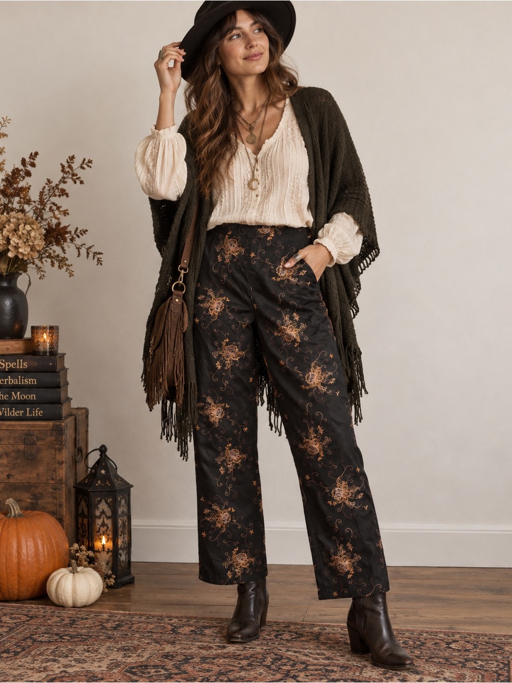 Coldwater Creek P14 Black Embroidered Floral Dress Pants - Picture 8 of 11
